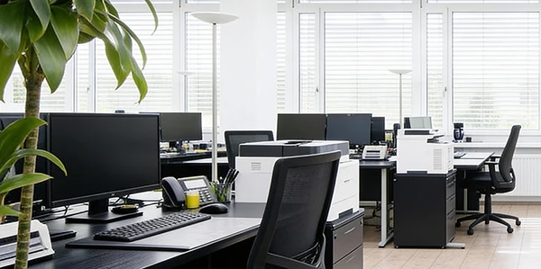 Ein modernes Steuerbüro mit effizienter Infrastruktur, ideal für Buchhaltung und Treuhanddienstleistungen.